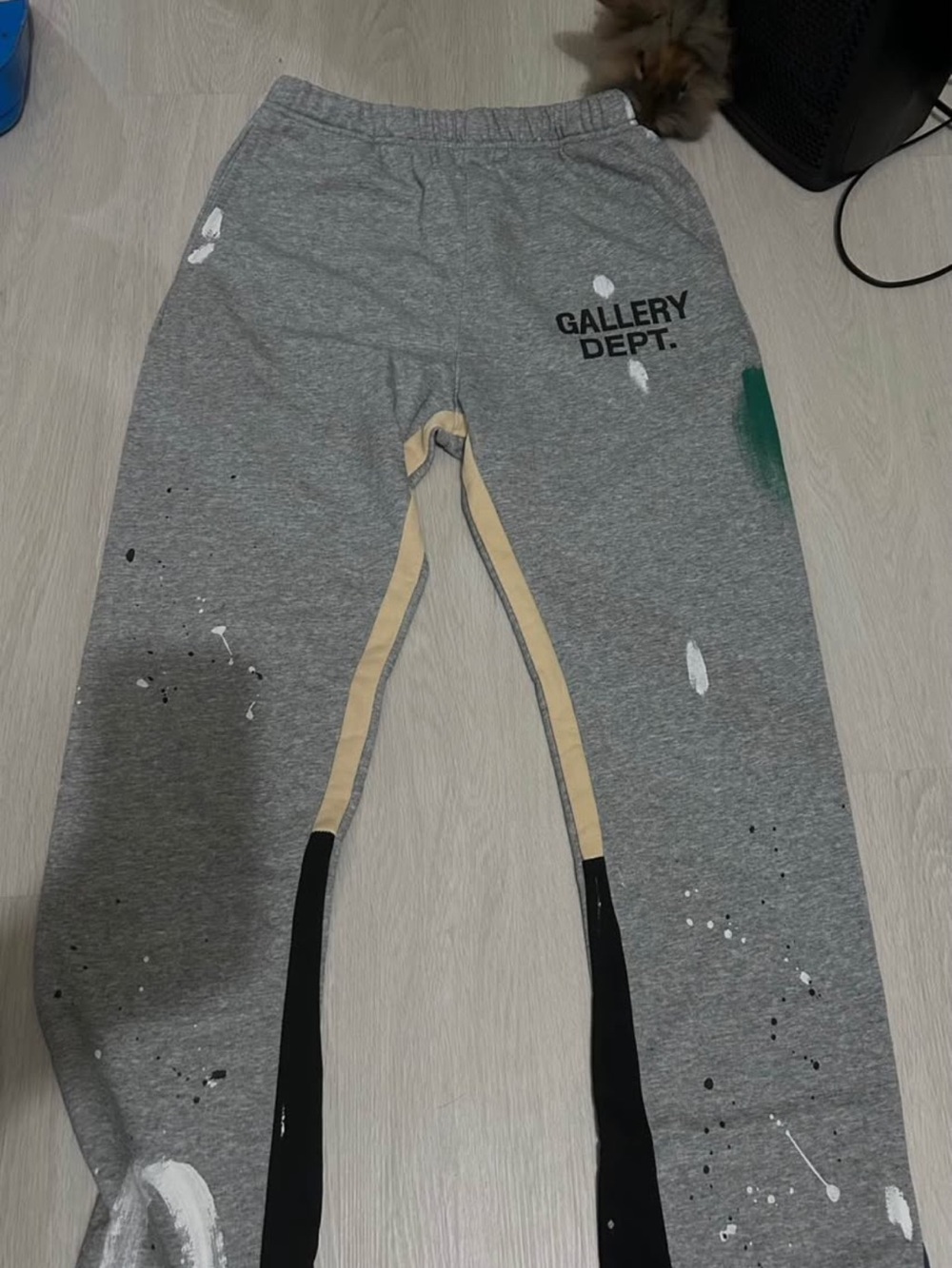Gallery Dept Gray Kids Paint-Splatter Joggers with Black & Cream Panels